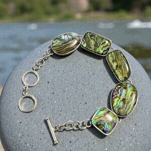 Vintage Lucas Lameth Sterling Silver 925 Abalone Shell Toggle Bracelet Adj 7-8”